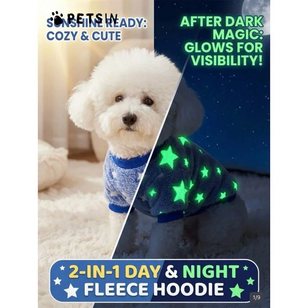 PETSIN Small Dog Hoodie Sweater Blue Star Size Small